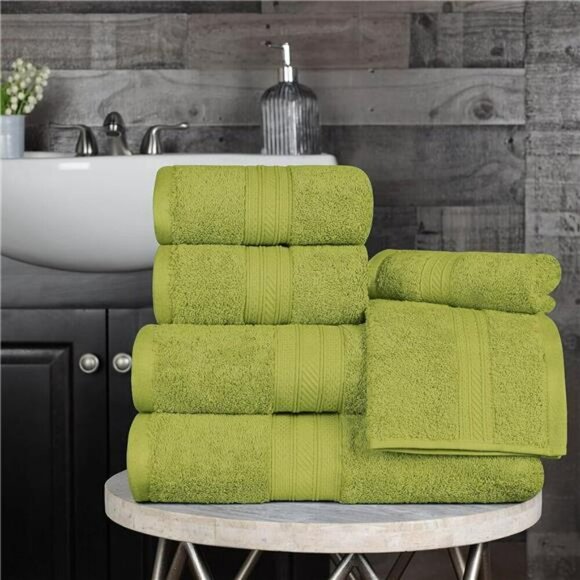 6 Piece Green Cotton Towel Set Soft Absorbent Bath Hand Face Towels 700 GSM - Picture 2 of 7
